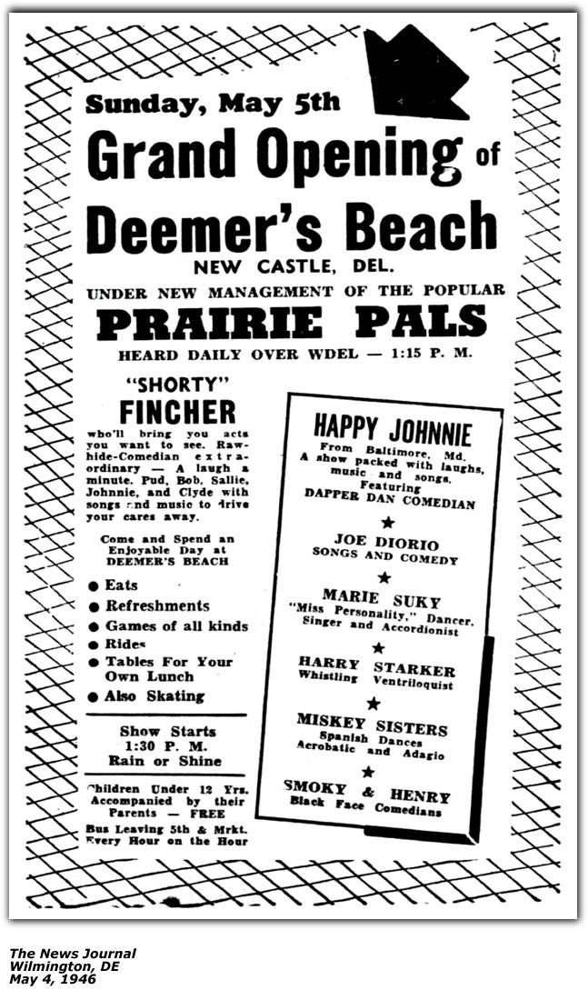 Promo Ad - Deemer's Beach Grand Opening May 5 1946 - Shorty Fincher and his Prairie Pals