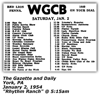 Radio Log - Rhythm Ranch Gang - Shorty Fincher - WGCB - 1954