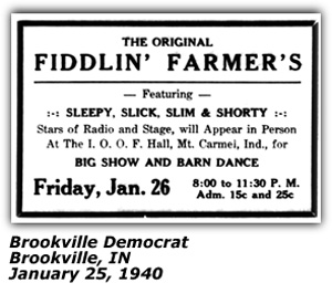 Promo Ad - Fiddlin' Farmers - Brookville IN - January 1940