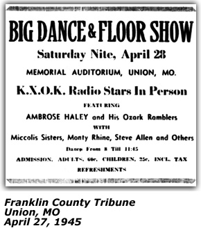 Promo Ad - Ozark Ramblers - April 27 1945