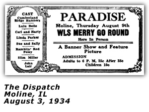 Promo Ad - WLS Merry-Go-Round - Linda Parker - Moline, IL - Aug 1934