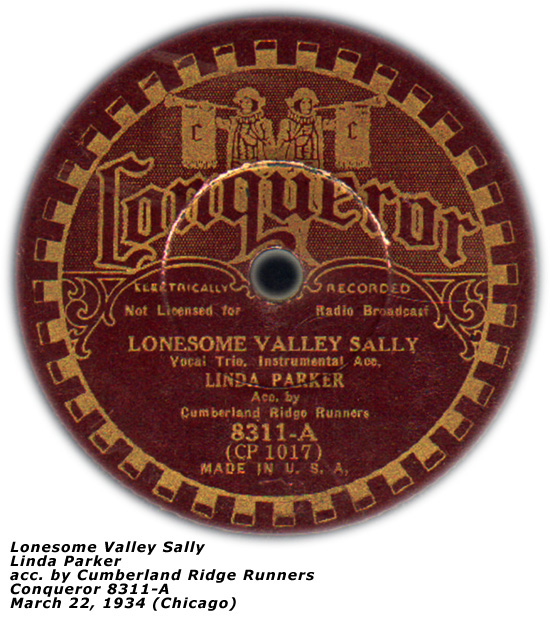 Conqueror 8311-A - Lonesome Valley Sally - Linda Parker - Circa 1934