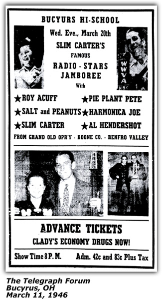 Promo Ad - Slim Carter Radio Stars Jamboree - Bucyrus OH March 1946