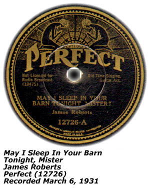 Perfect Records - James Roberts - May I Sleep In Your Barn Tonight, Mister