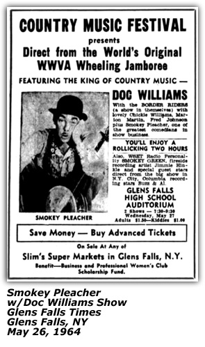 Promo Ad - Smokey Pleacher with Doc Williams - Glenn Falls, NY 1964