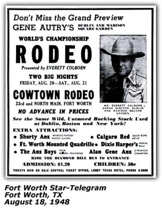 Promo Ad - Cowtown Rodeo - Dixie Harper - August 1948