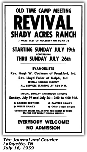 Promo Ad - Shady Acres Ranch - Mulberry, IN - Barrier Brothers - July 1959