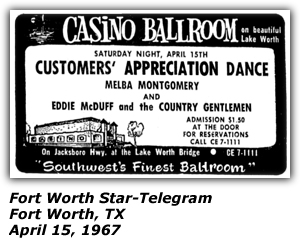 Promo Ad - Casino Ballroom - Lake Worth, TX - Melba Montgomery  Eddie McDuff - April 1967