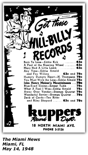 Promo Ad - Kuppers Record Dept - Miami, FL - Mainer's Mountaineers - May 1948