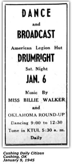 Promo Ad - Miss Billie Walker and Oklahoma Roundup - KTUL - January 1945