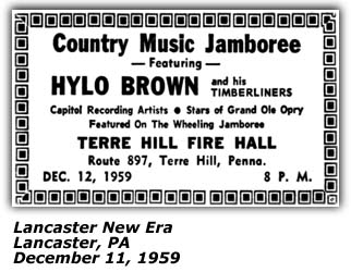 Promo Ad - Country Music Jamboree - Terre Hill Fire Hall - Terre Hille, PA - Hylo Brown and his Timeberliners - December 1955