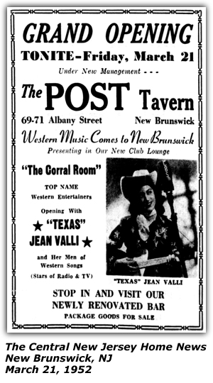 Promo Ad - The Post Tavern - New Brunswick, NJ - Texas Jean Valli