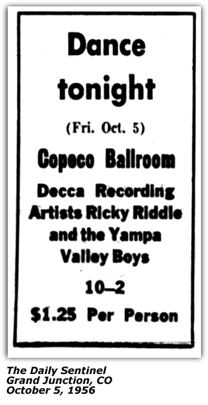 Promo Ad - Ricky Riddle and the Yampa Valley Boys - Grand Junction, CO - October 1956