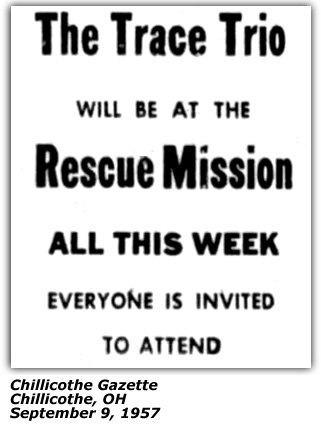 Promo Ad - Trace Trio - Rescue Mission - Chillicothe OH - Sep 9 1957