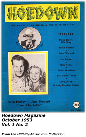 Hoedown Magazine Cover - October 1953 - Ferlin Huskey - Jean Sheard - A Dear John Letter