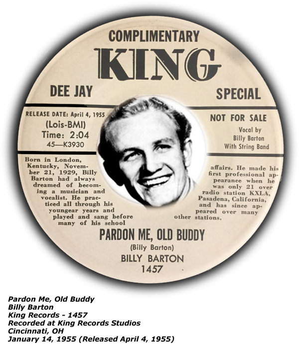 King 1457 - Pardon Me, Old Buddy - Billy Barton - Released April 1955
