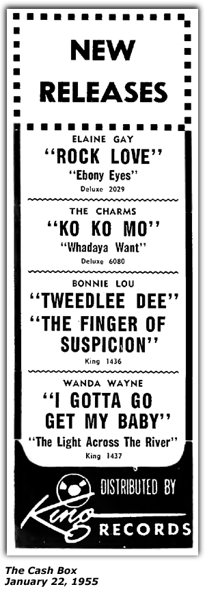 Promo Ad - The Cash Box - King Records Ad - Wanda Wayne - Bonnie Lou - The Charms - Elaine Gay - King Records