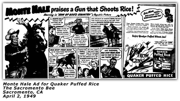 Quaker Puffed Rice Ad with Monte Hale - 1949