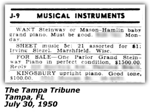 Classified Ad - Irving Siegel - Tampa, FL - July 1950