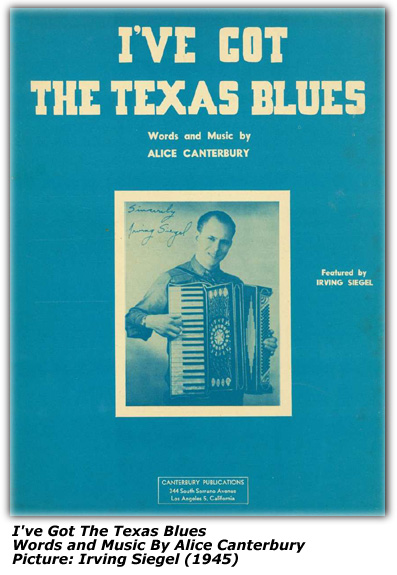 Sheet Music - I've Got The Texas Blues - Alice Canterbury - Irving Siegel - 1945