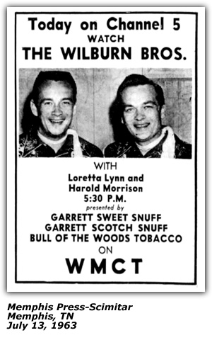 Promo Ad - Wilburn Brothers - Memphis, TN - WMCT - Loretta Lynn - Harold Morrison - July 1963