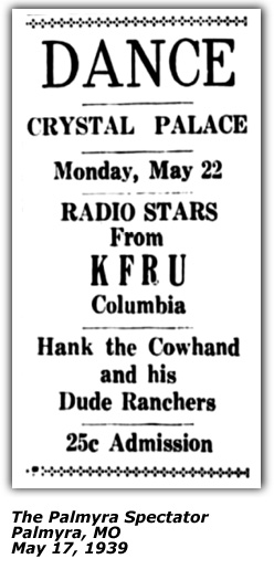 Promo Ad - Palmyra, MO - May 17, 1939 - Hank the Cowhand and his Dude Ranchers