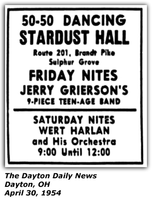 Promo Ad - Stardust Hall - Sulphur Grove, OH - Jerry Grierson - Wert Harlan - April 1954