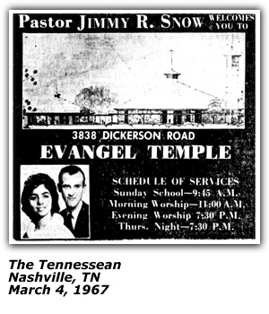 Promo Ad - Evangel Temple - Pastor Jimmy R. Snow - Nashville, TN - March 1967