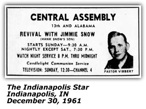 Promo Ad - Central Assembly - Indianapolis, IN - Jimmie Rodgers Snow - December 1961