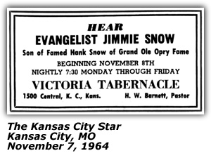 Promo Ad - Victoria Tabernacle - Kansas City, KS - Rev. Jimmie Snow - November 1964