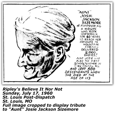 Cropped Ripleys Believe It Or Not Cartoon - July 1960 - Aunt Josie Jackson Sizemore