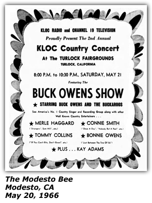 KLOC Country Concert - Buck Owens Show - Turlock Fairgrounds - Turlock, CA - Kay Adams - May 1966