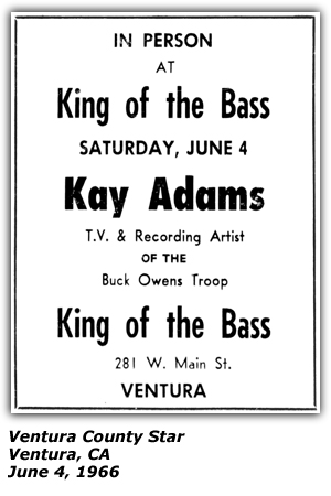 Promo Ad - King of the Bass - Ventura, CA - Kay Adams - June 1966