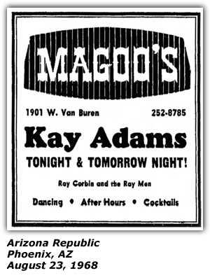 Promo Ad - Magoo's - Phoenix, AZ - Kay Adams - August 1968