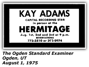 Promo Ad - Hermitage - Ogden, UT - Kay Adams - August 1975
