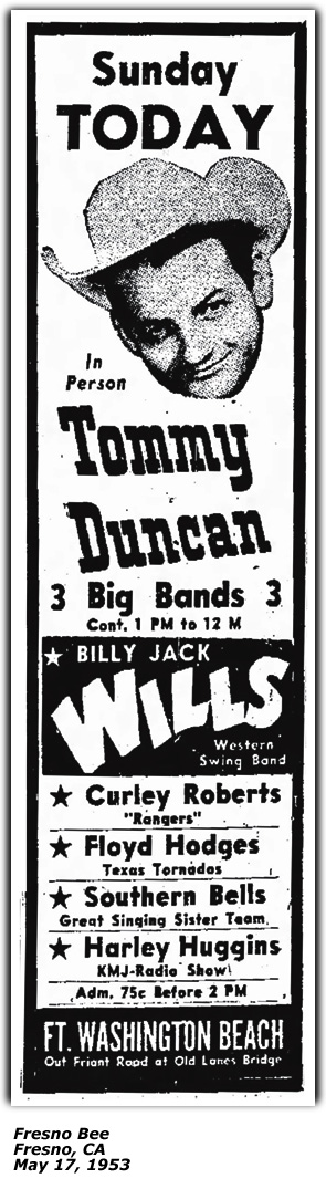 Promo Ad - Ft. Washington Beach - Tommy Duncan, Curley Roberts, Floyd Hodges, Harley Huggins - May 1953