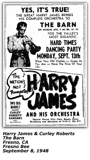 Promo Ad - The Barn - Harry James, Curley Roberts - Sep 1948