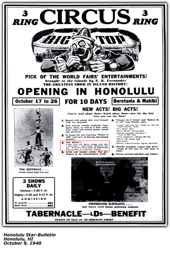 Circus Opening in Honolulu Promotional Ad October 1940