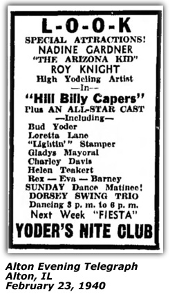 Yoder's Nite Club Ad - Nadine Gardner, Helen Teakert, Bud Stamper - Feb 1940