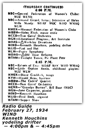 Radio Log - WIND - Kenneth Houchins - February 1934