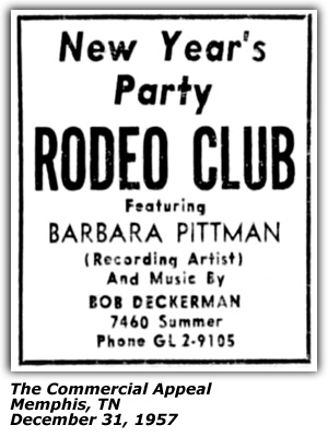 Promo Ad - Rodeo Club - Memphis, TN - Barbara Pittman - Bob Deckerman - 1957