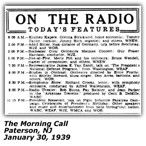 Radio Log - WNEW - New York - Glenna Strickland (Kitchen Kapers) - January 30, 1939