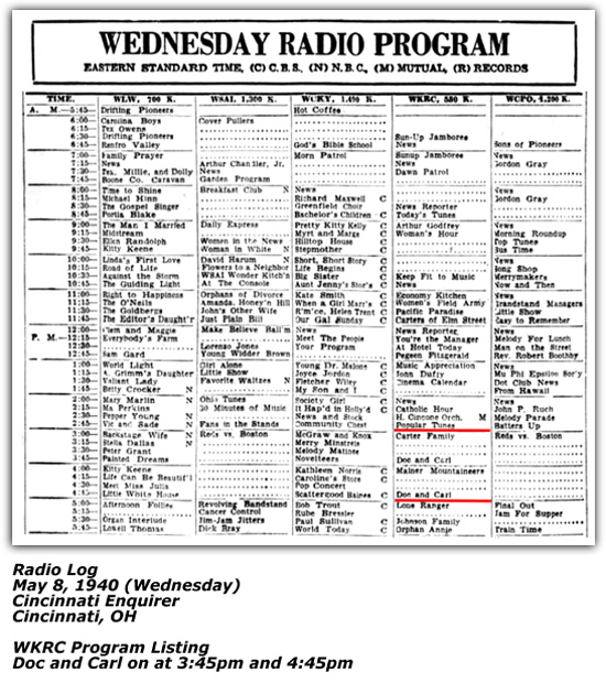 Radio Program Listing - WKRC - Doc and Carl - May 8 1949