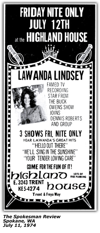 Promo Ad - Lawanda Lindsey - Spokane WA - July 1974