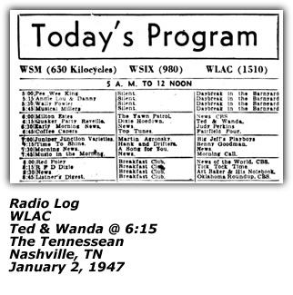 Radio Log - WLAC - Ted and Wanda - Nashville, TN - January 1947