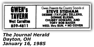 Promo Ad - Gwen's Tavern - Dayton, OH - Chubby Howard - Steve Stidham - January 1985