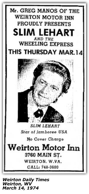 Promo Ad - Slim Lehart - Weirton, WV - 1974