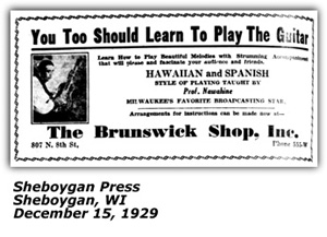 Promo Ad - The Brunswick Shop, Inc.; Prof. Nawahine; Sheboygan WI - Dec 1929