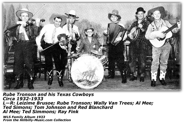 Rube Tronson and His Texas Cowboys - WLS Family Album 1933 - Leizime Brusoe, Rube Tronson, Wally Van Trees, Al Mee, Ted Simons, Tom Johnson and Red Blanchard