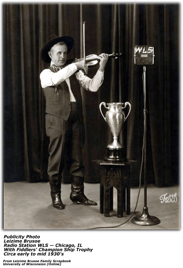 Publicity Photo - Leizime Brusoe - WLS Chicago IL with Fiddlers' Championship Trophy - Circa early 1930's